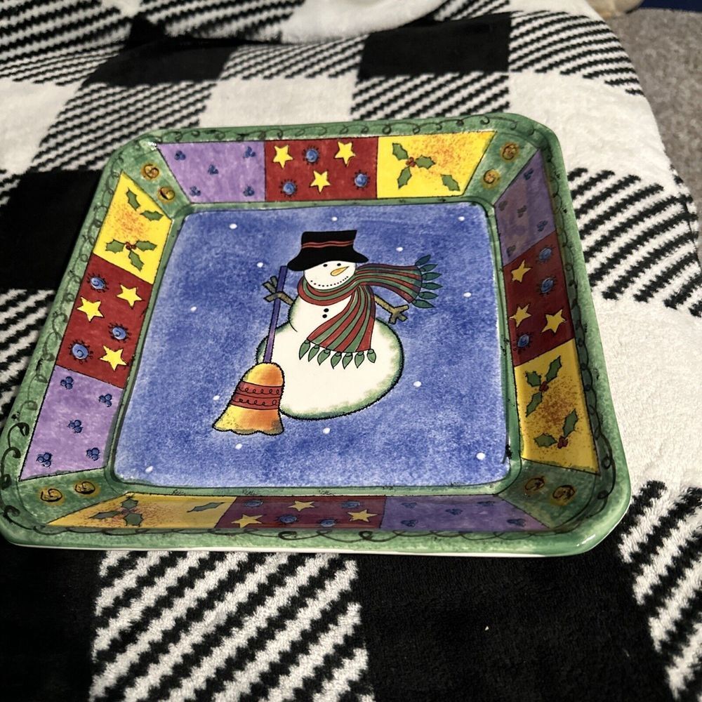 The Sweet Shoppe Christmas By Sango Large‎ 16-in. Square Platter Snowman Holiday